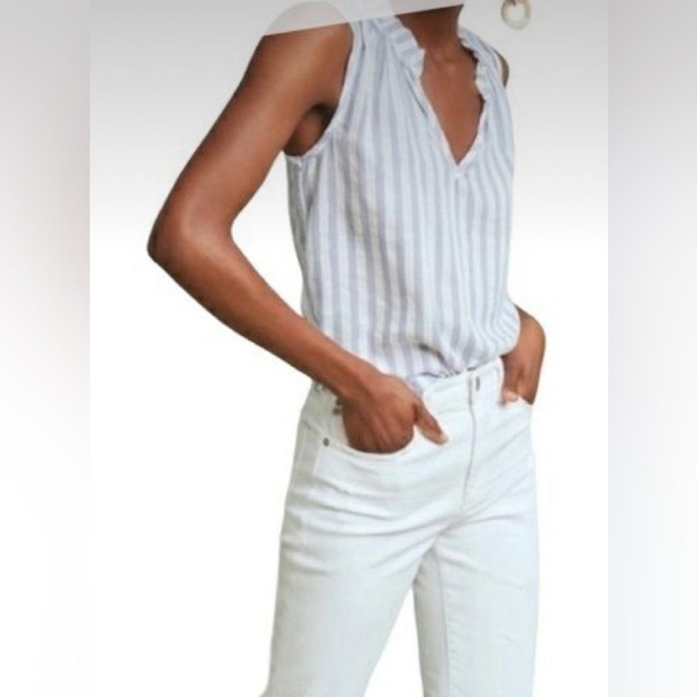 Anthropologie Cloth & Stone smock neck blue white stripe tank top blouse large